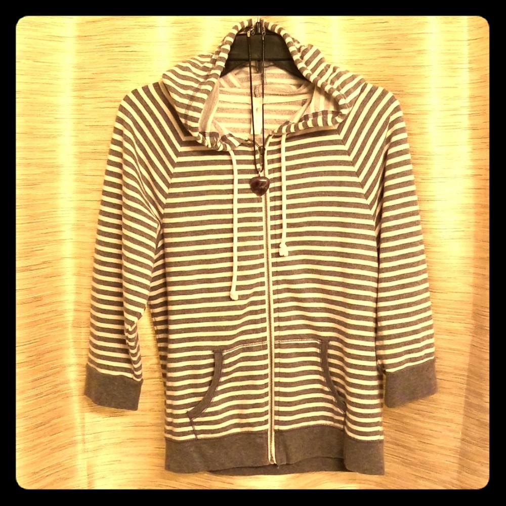 Gap body striped zip up 3/4 sleeve hoodie
